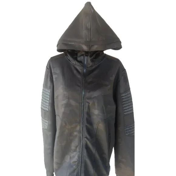 TRU LEGEND XL BLACK CAMO JACKET w HOOD FRONT ZIP Mens goth gothic witch